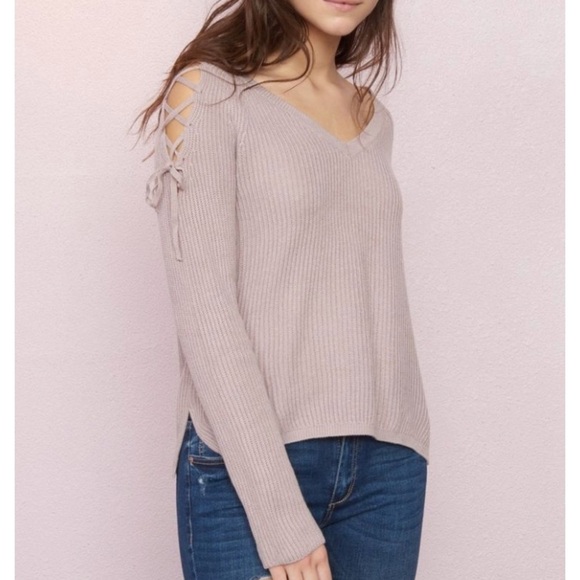 Garage olive Sweater with ties shoulders, Size XS - Picture 2 of 6